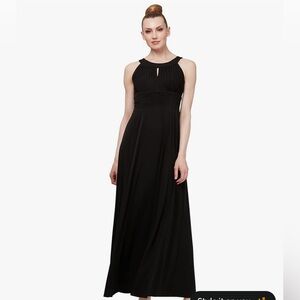 SLNY Black Ruched Halter Maxi Dress